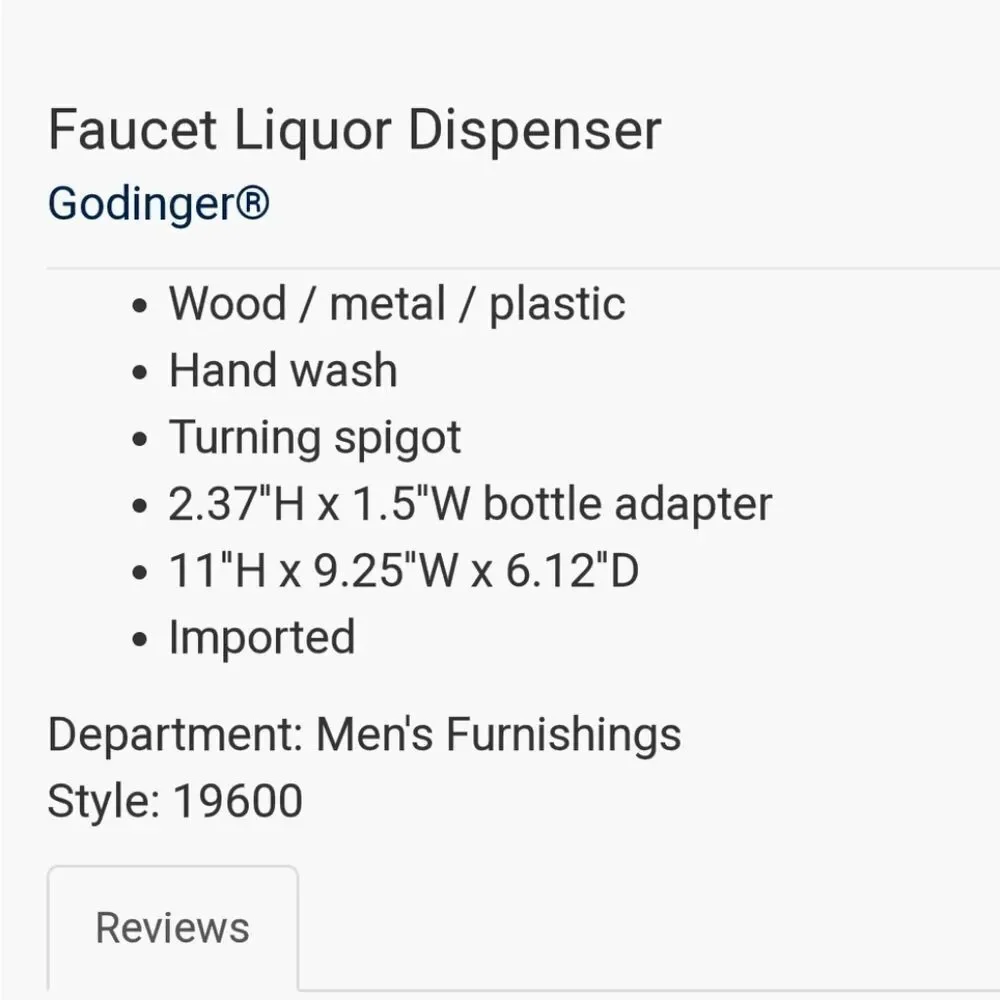 Godinger Taproom Collection Wood Base Bottle Dispenser